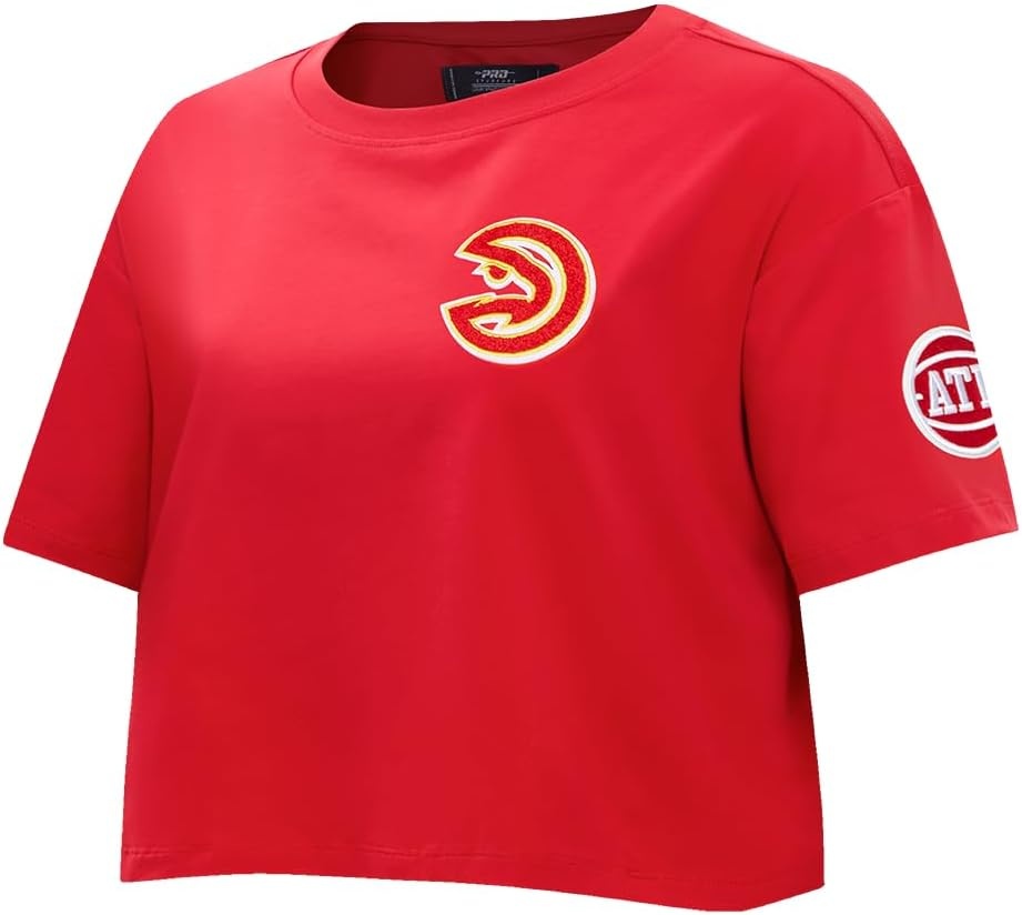 image:imagePro Standard NBA Womens Womens NBA Classic Chenille Cotton Single Jersey Short Sleeve Boxy TeeRed