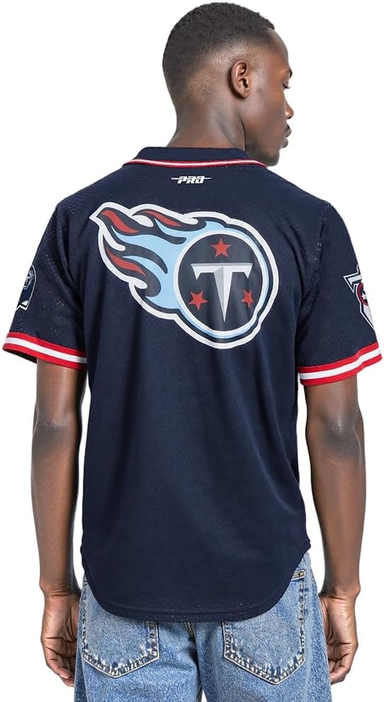 image:imagePro Standard Mens NFL Mesh Button Down TopMidnight NavyRed