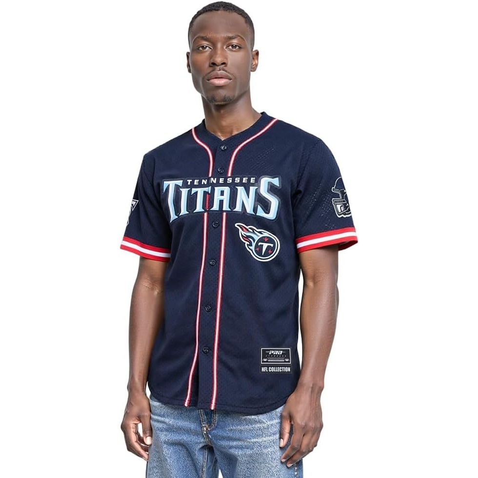 image:imagePro Standard Mens NFL Mesh Button Down TopMidnight NavyRed