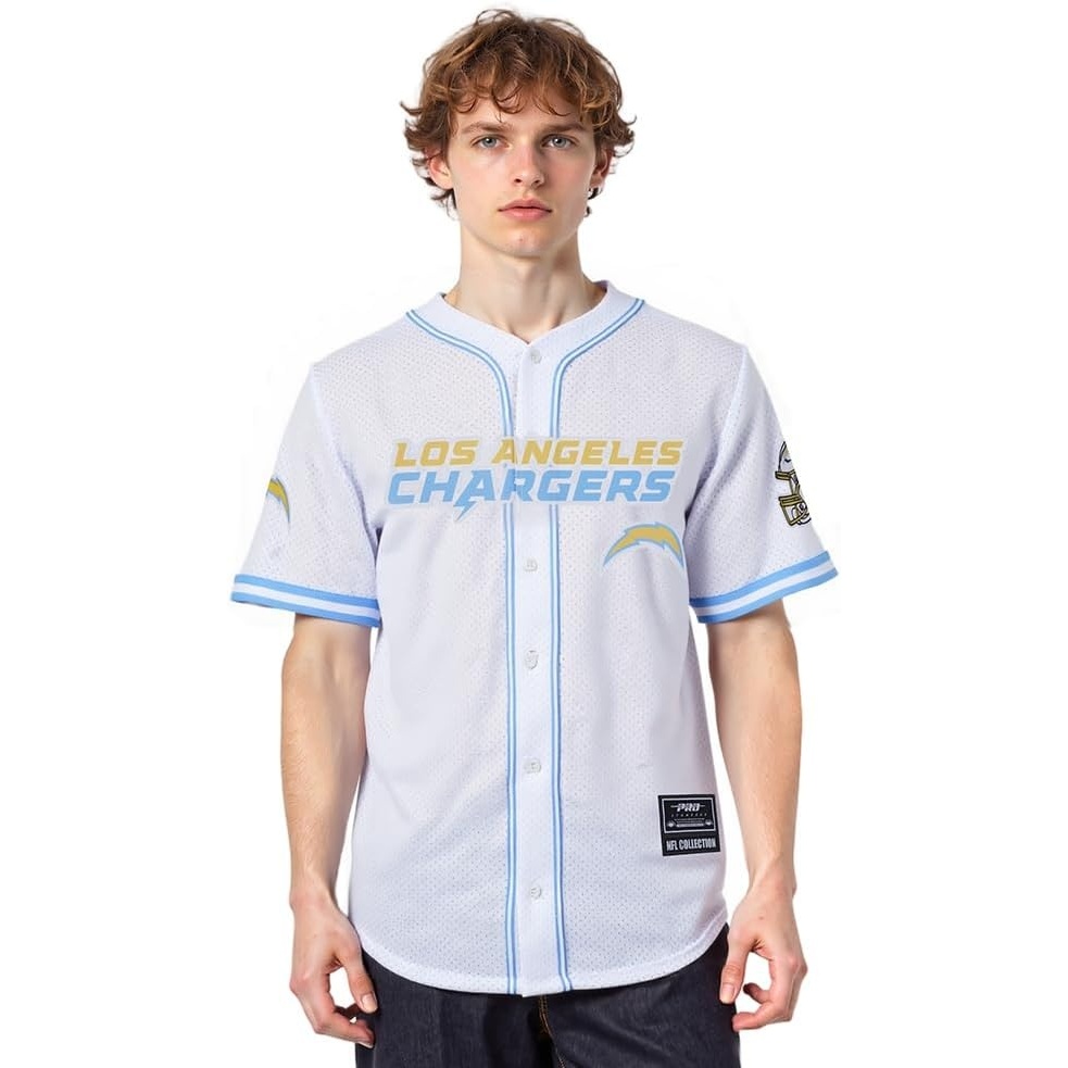 image:imagePro Standard Mens NFL Mesh Button Down TopWhiteUniversity Blue