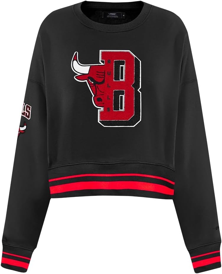 image:imagePro Standard NBA womens Womens Nba Mash Up Brushed Back French Terry Crewneck SweatshirtBlackRedBlack