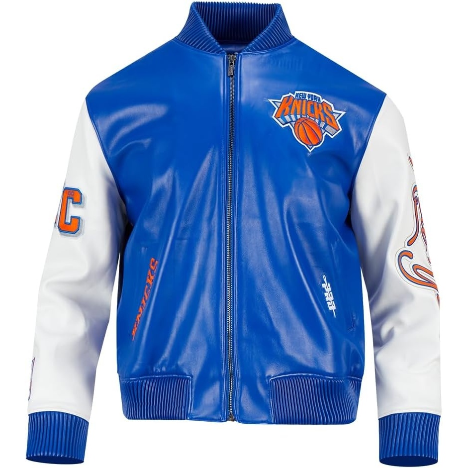 image:imagePro Standard Mens NBA City Signature Leather JacketRoyal BlueWhite