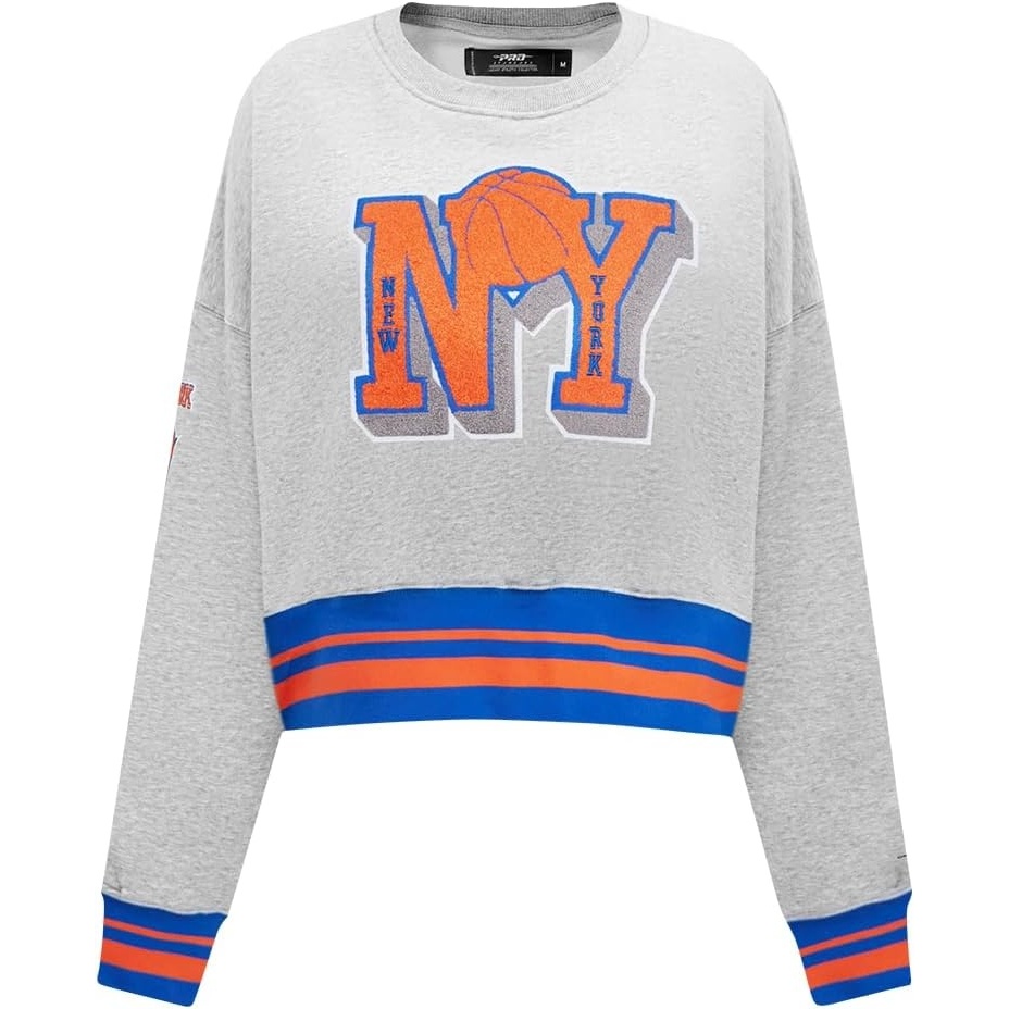 image:imagePro Standard NBA womens Womens Nba Mash Up Brushed Back French Terry Crewneck SweatshirtHeather GreyRoyalOrange