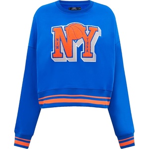 Pro Standard NBA womens Womens Nba Mash Up Brushed Back French Terry Crewneck Sweatshirt(Royal/Orange/Royal)