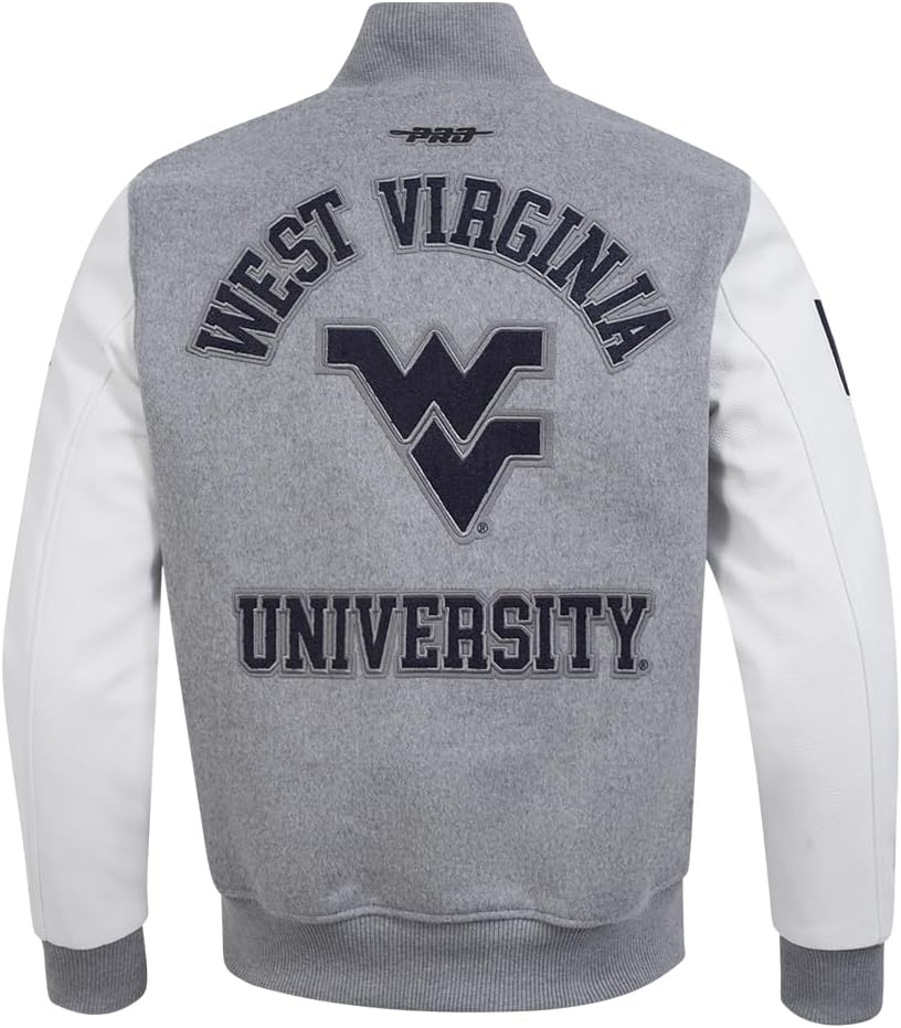 image:imagePro Standard NCAA mens Mens College Classic Chenille Wool Varsity JacketHeather GrayWhite