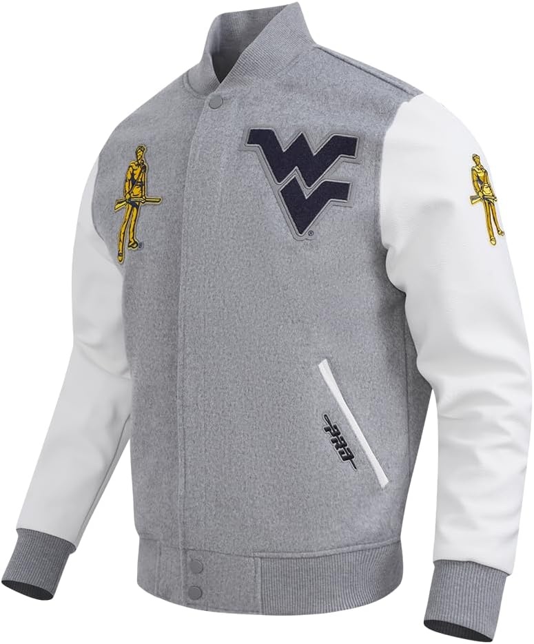 image:imagePro Standard NCAA mens Mens College Classic Chenille Wool Varsity JacketHeather GrayWhite