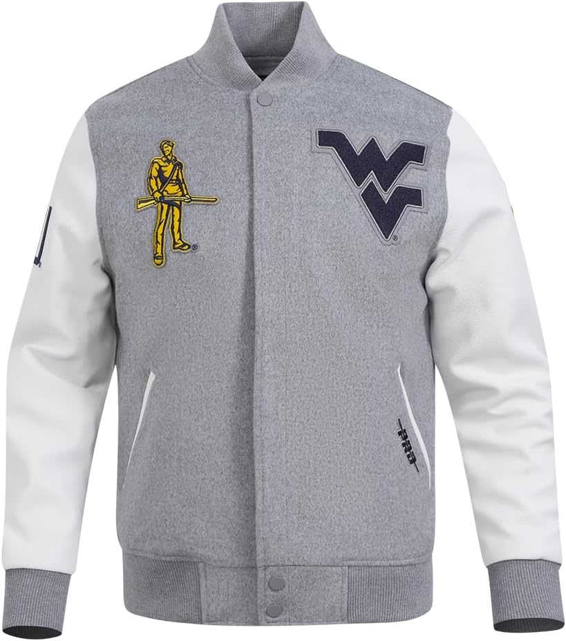 image:imagePro Standard NCAA mens Mens College Classic Chenille Wool Varsity JacketHeather GrayWhite