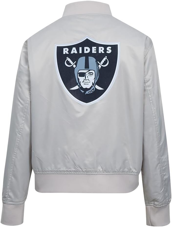 image:imagePro Standard Womens NFL Las Vegas Raiders Classic Chenille Satin Jacket Silver M