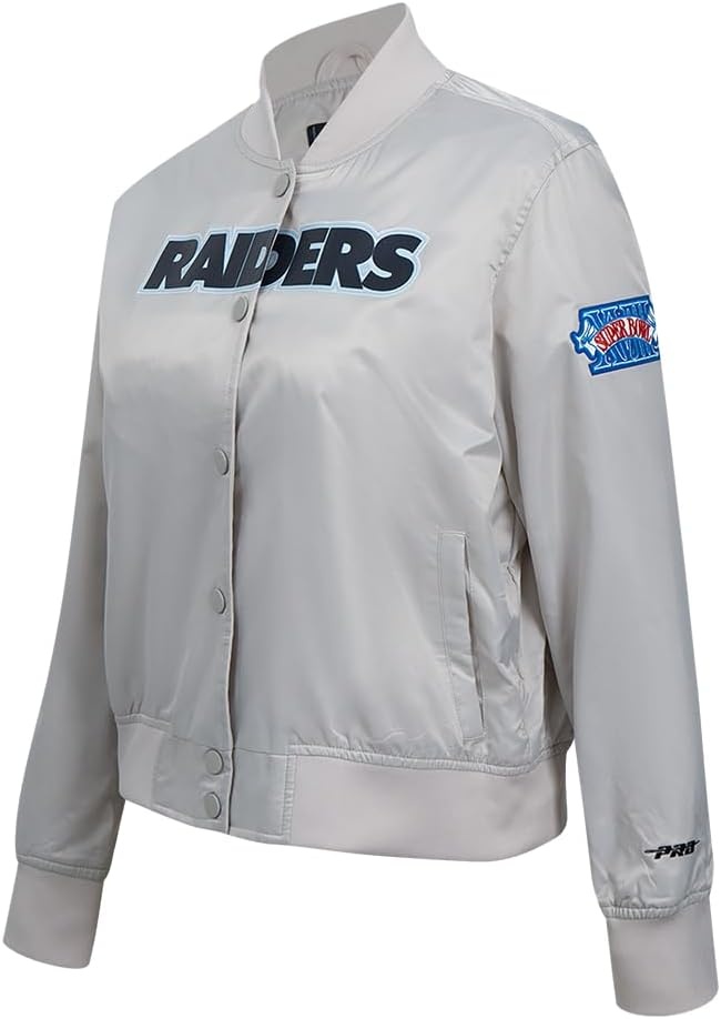 image:imagePro Standard Womens NFL Las Vegas Raiders Classic Chenille Satin Jacket Silver M