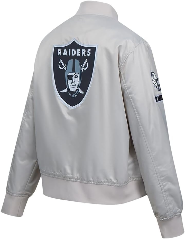 image:imagePro Standard Womens NFL Las Vegas Raiders Classic Chenille Satin Jacket Silver M