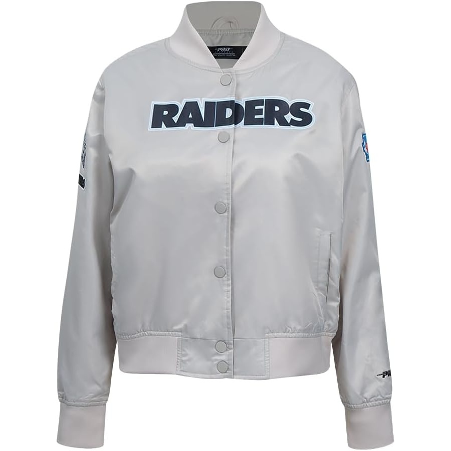 image:imagePro Standard Womens NFL Las Vegas Raiders Classic Chenille Satin Jacket Silver M