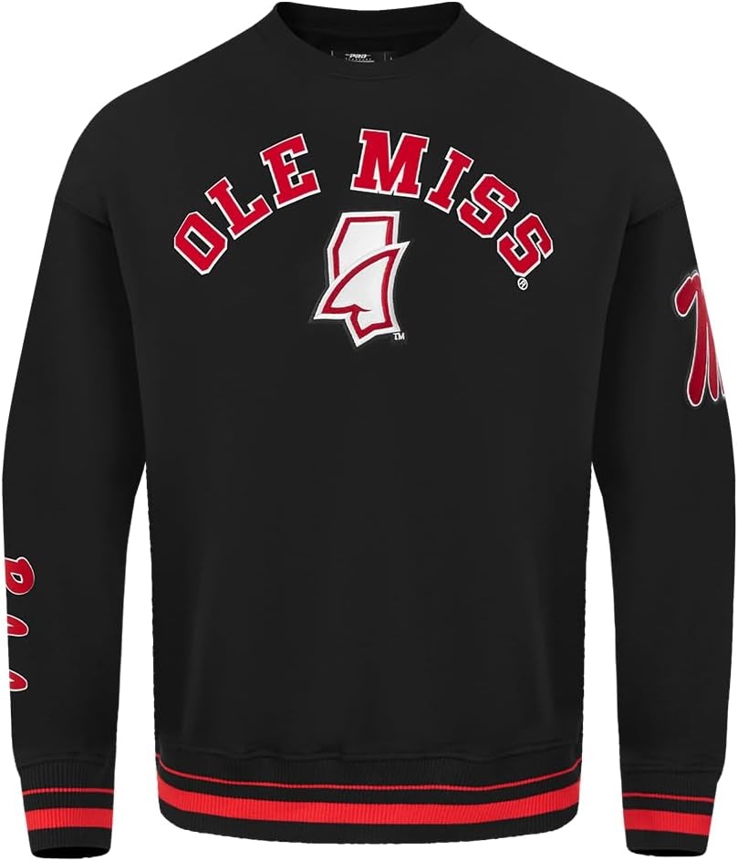 image:imagePro Standard NCAA mens Pro Standard Mens Classic Chenille Brushed Back French Terry Crewneck SweatshirtBlackRedBlack