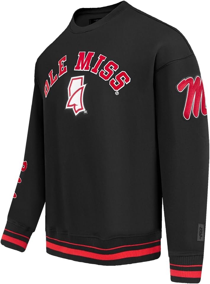 image:imagePro Standard NCAA mens Pro Standard Mens Classic Chenille Brushed Back French Terry Crewneck SweatshirtBlackRedBlack