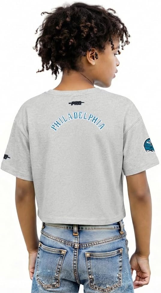image:imagePro Standard Big Girls NFL Philadelphia Eagles Classic Essentials Short Sleeve Boxy Tee Heather Grey S