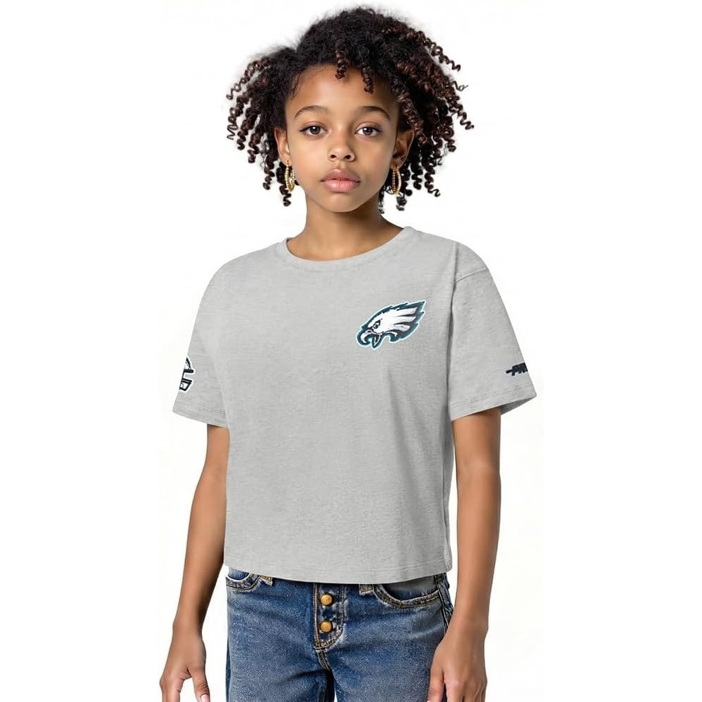 image:imagePro Standard Big Girls NFL Philadelphia Eagles Classic Essentials Short Sleeve Boxy Tee Heather Grey S